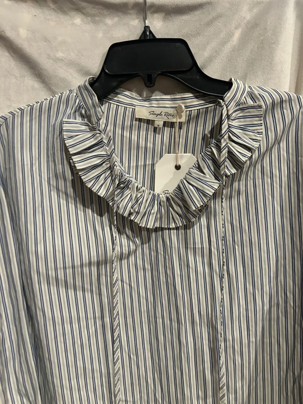 Simple Rite Blue & White Striped Ruffle Neck Blouse - Picture 6 of 7